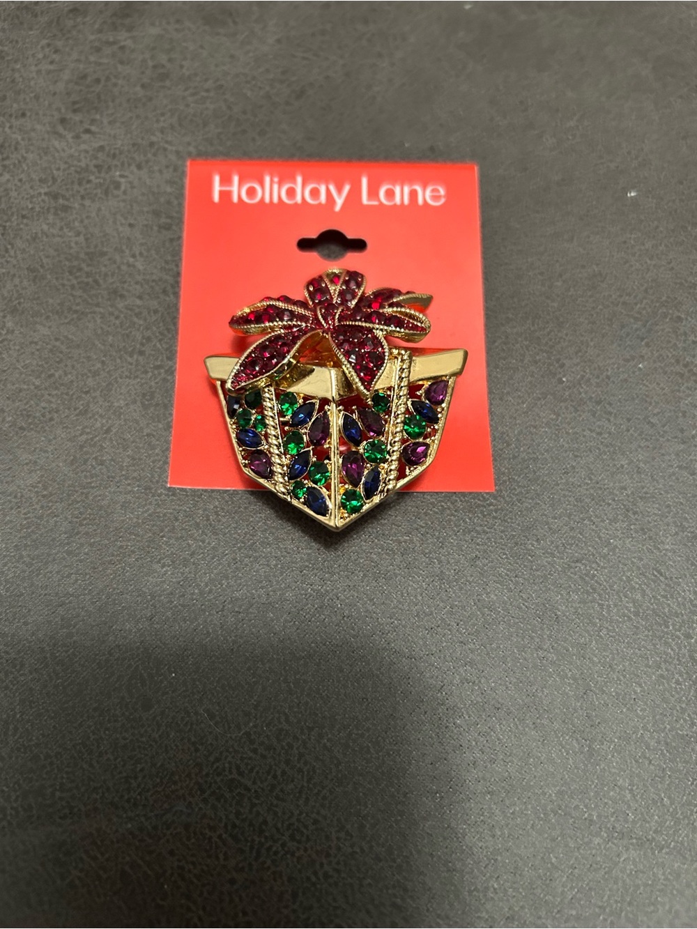 Gold Tone Multicolor Gift Pin - Red Bow
